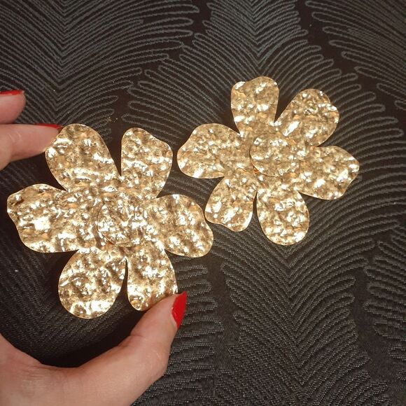 Zara Nwot Goldtone Floral Maxi Statement Earrings - Picture 9 of 12